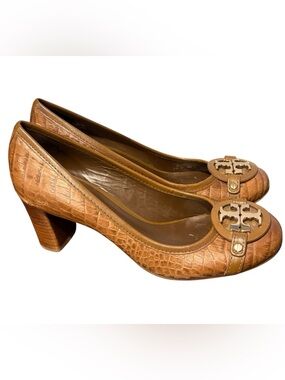 TORY BURCH Women’s Tan Crocodile Skin Style Heels Leather Size 9